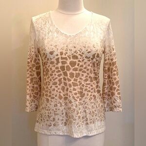 Chico’s Cream Tan Ombré Animal Print 3/4” Sleeves Casual Top Size Small
